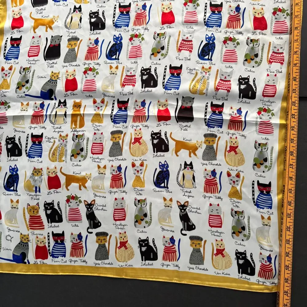 Colorful Cat Breed Print Square Scarf Silky Polyester Neck Hair Purse Accessory